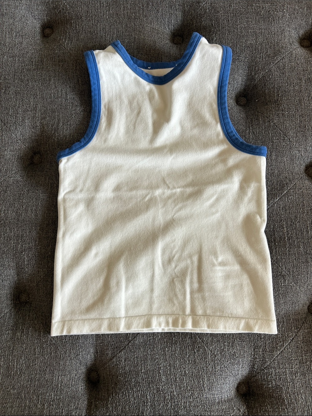 Women’s stretchy Classic White Tank Top with Blue Trim -